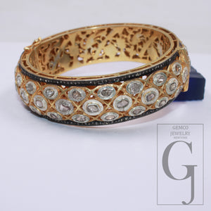 Handmade Polki and rosecut diamond bangle with vintage finish