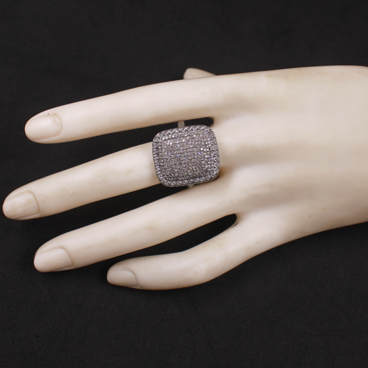 Designer rosecut pave diamond ring in 925 sterling silver