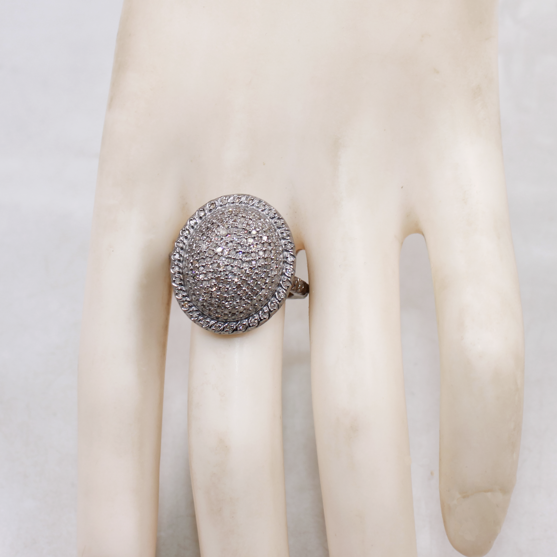 Handmade sterling silver pave diamond statement ring for women