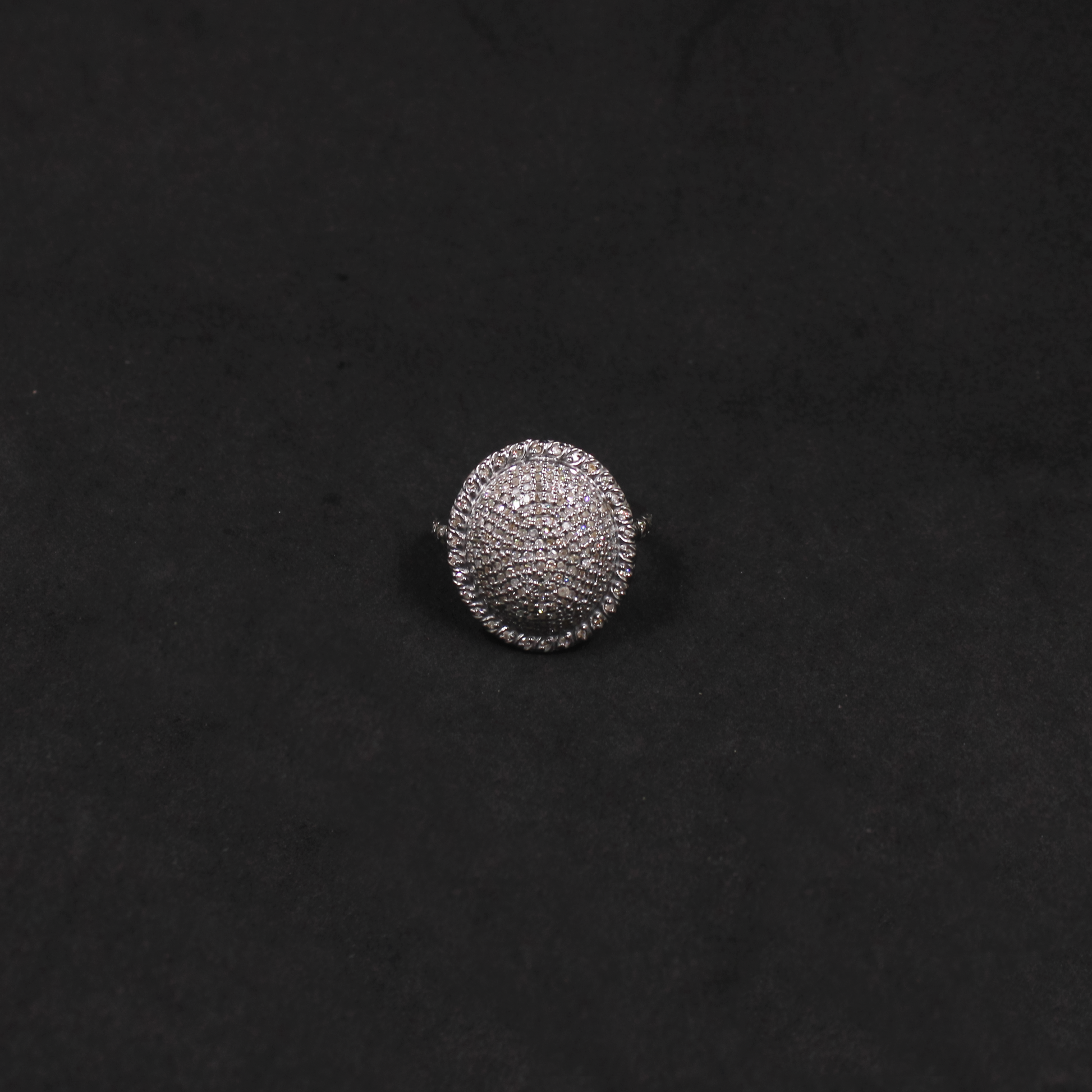 Elegant rosecut pave diamond round dome ring in 925 sterling silver