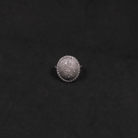 Elegant rosecut pave diamond round dome ring in 925 sterling silver