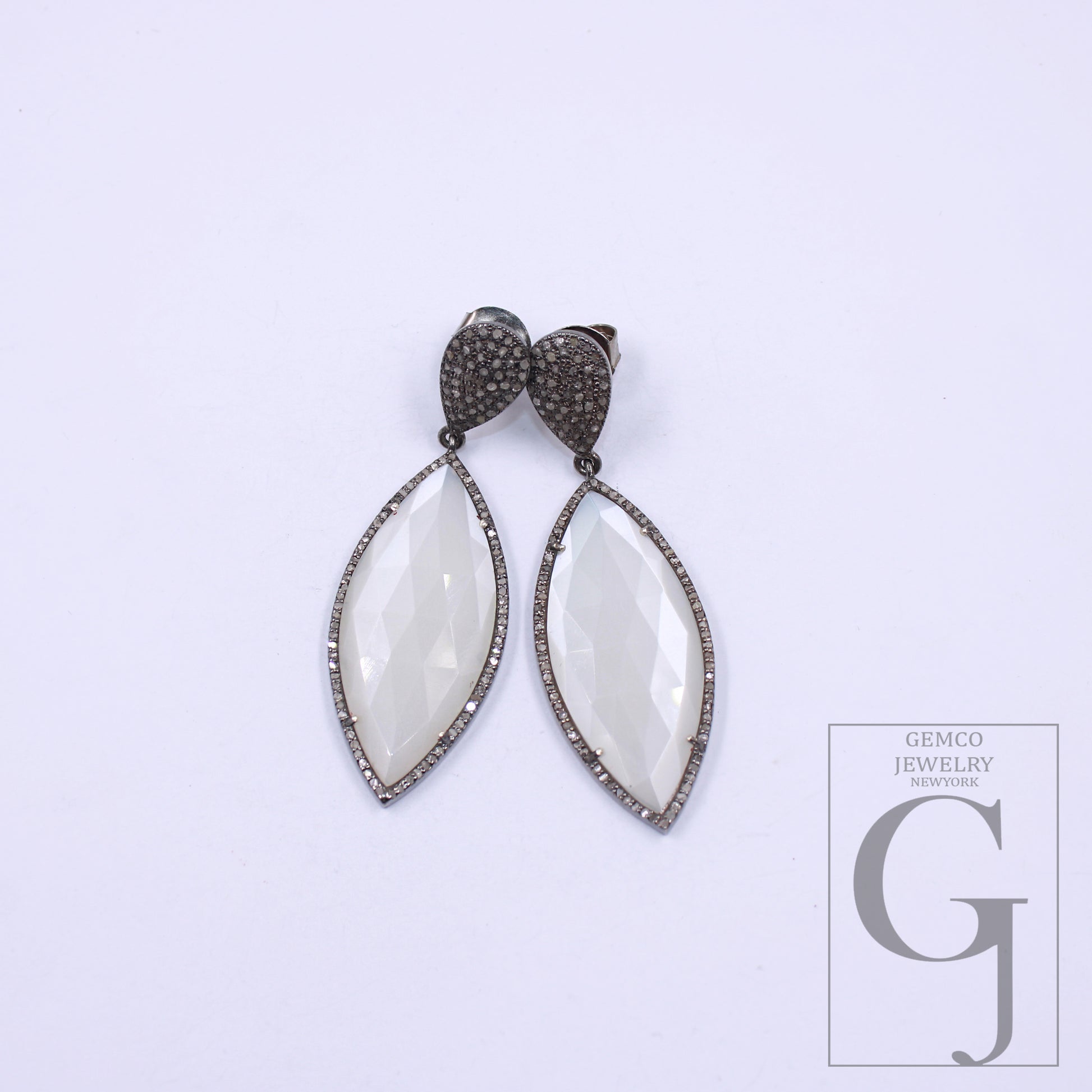 Moonstone Pave Rosecut Diamond Earring 925 Sterling Silver Handmade Finish Diamond Earring
