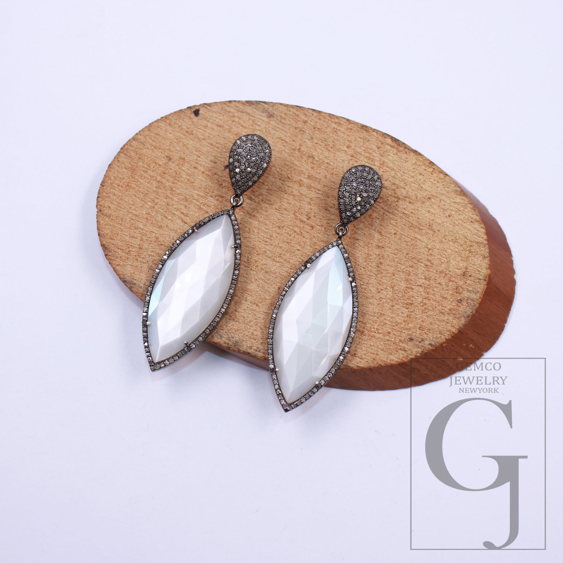 Moonstone Pave Rosecut Diamond Earring 925 Sterling Silver Handmade Finish Diamond Earring