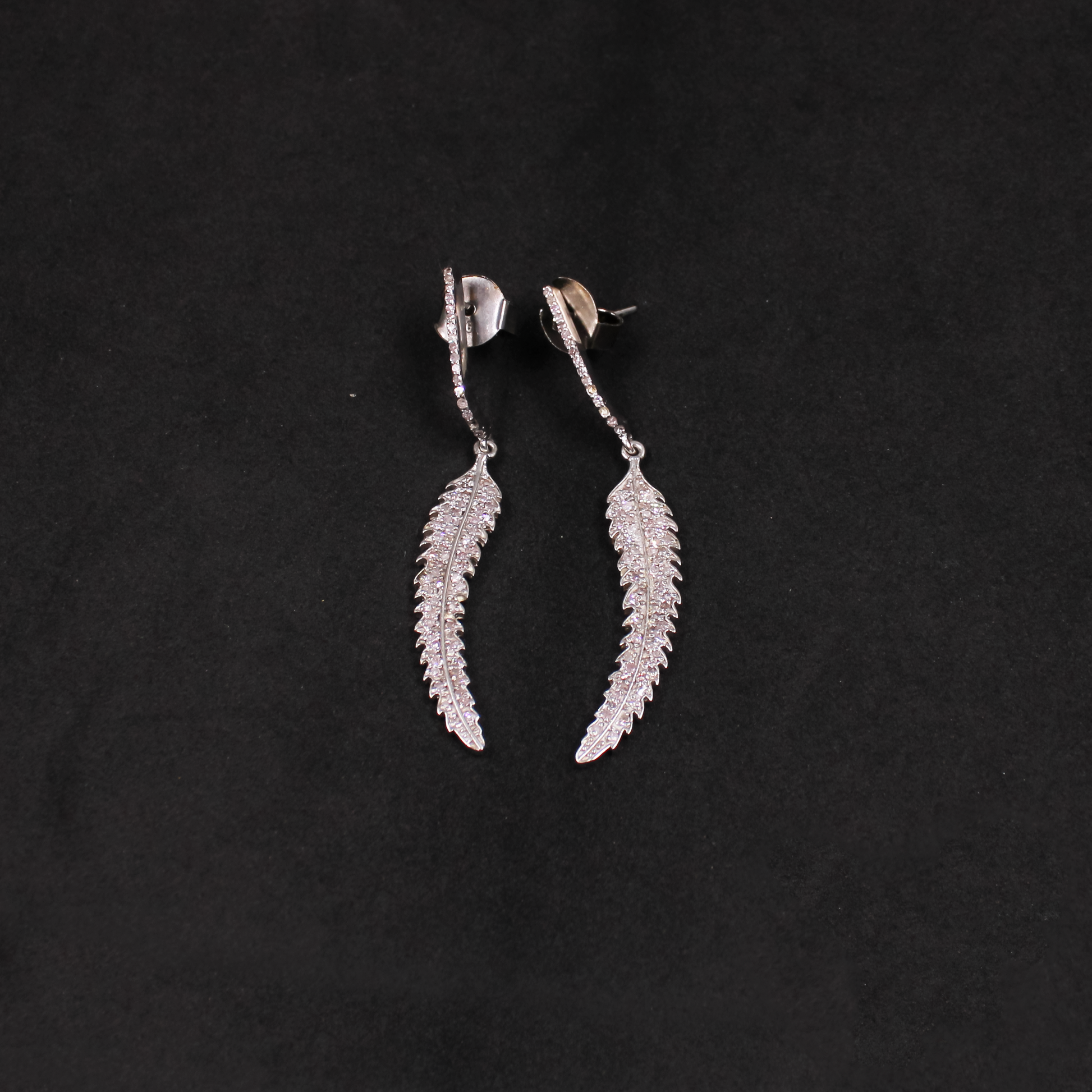 Handmade leaf shape pave diamond drop earrings in 925 sterling silver