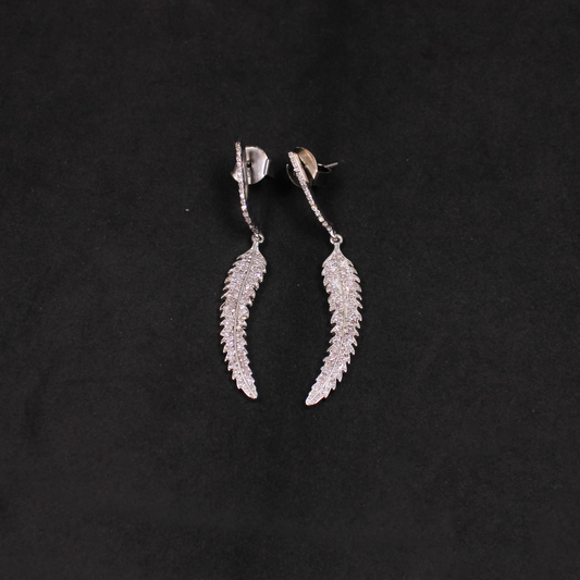 Handmade leaf shape pave diamond drop earrings in 925 sterling silver