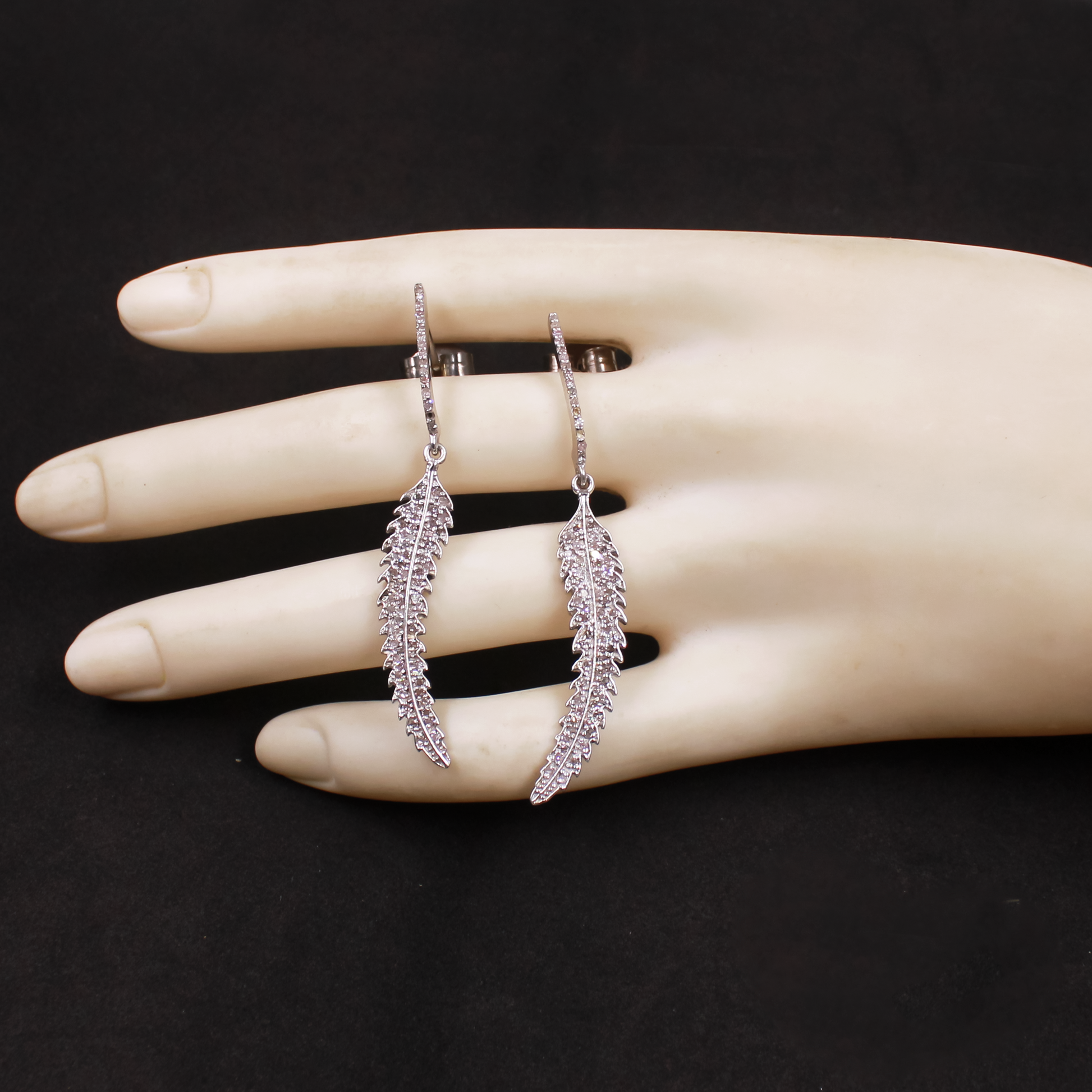 Artisan-crafted pave diamond leaf earrings for women