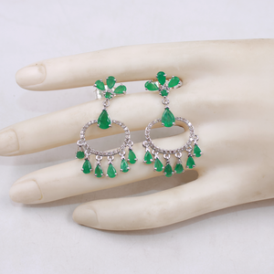 Elegant emerald chandelier earrings with natural pave diamonds