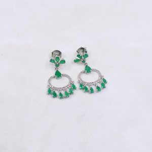 One of a kind emerald and diamond chandelier earrings in 925 sterling silver