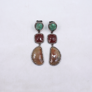 Statement dangle earrings with emerald, ruby, and yellow sapphire