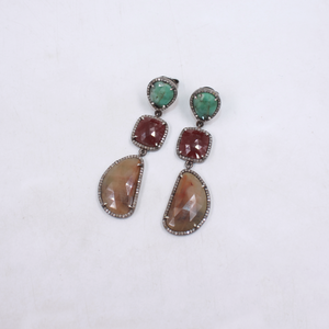 Anniversary gift gemstone and diamond earrings handmade in silver