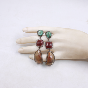 Artisan-crafted multi-stone diamond earrings in 925 sterling silver