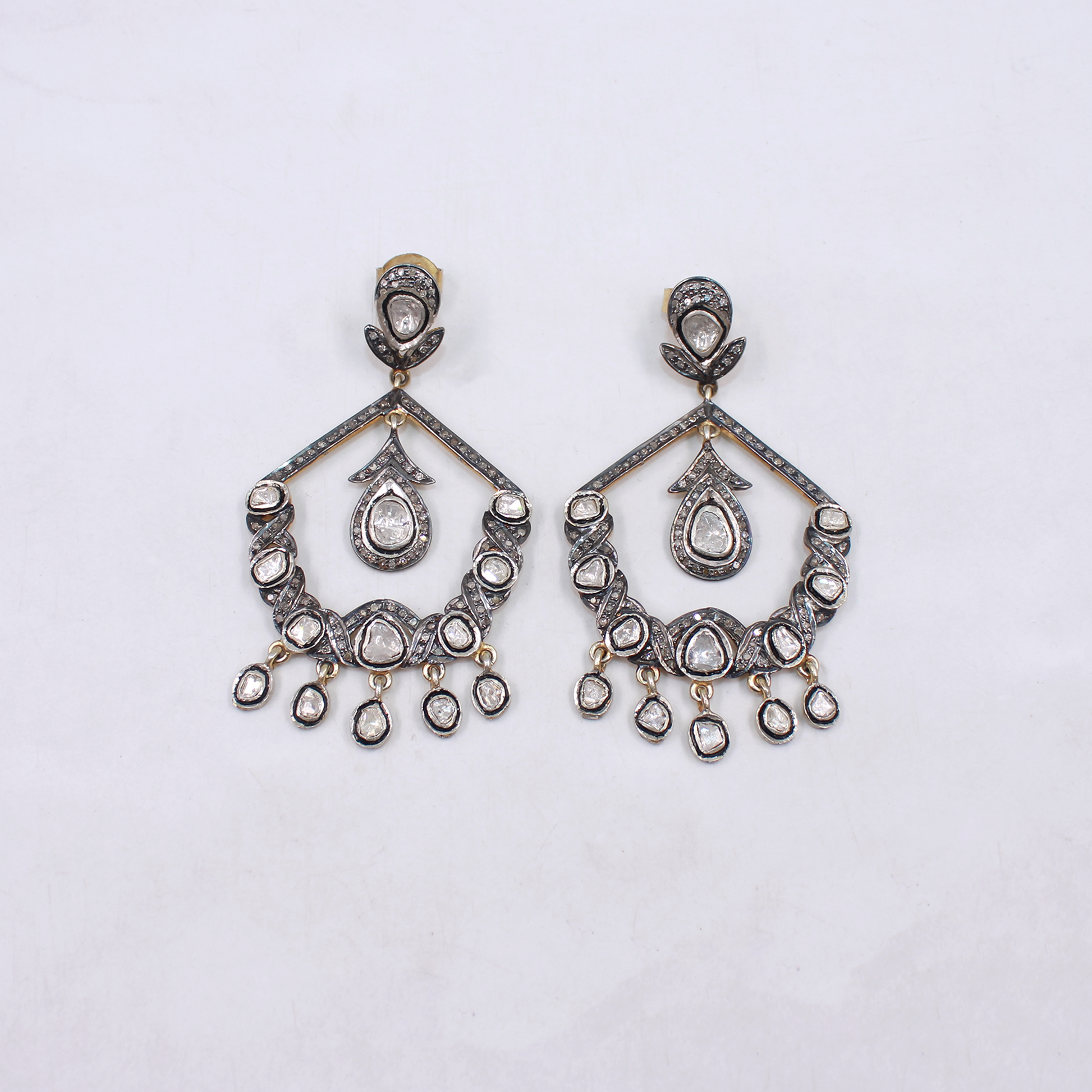 Handmade Polki and rosecut diamond earrings with vintage finish