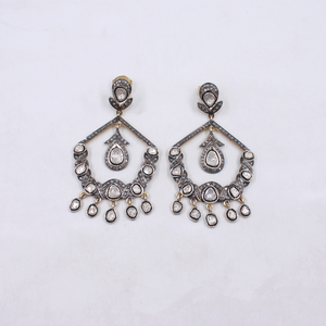 Handmade Polki and rosecut diamond earrings with vintage finish