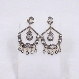 Antique-style Polki diamond earrings with rosecut diamond accents
