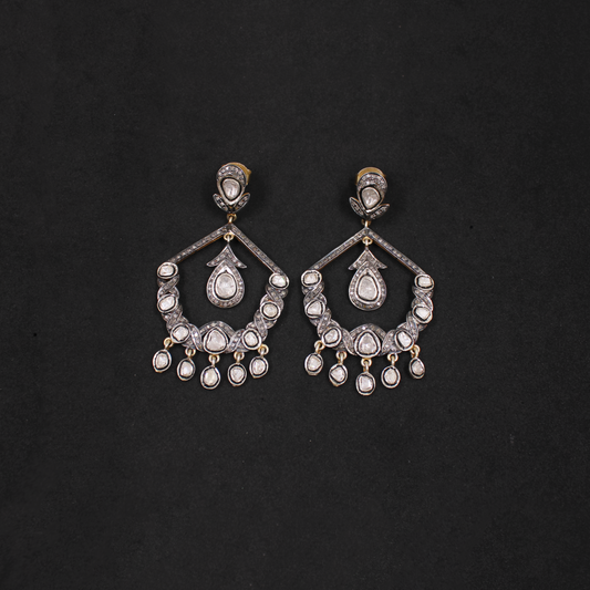 Classic vintage-style Polki diamond earrings handmade with rosecut diamonds
