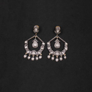 Classic vintage-style Polki diamond earrings handmade with rosecut diamonds