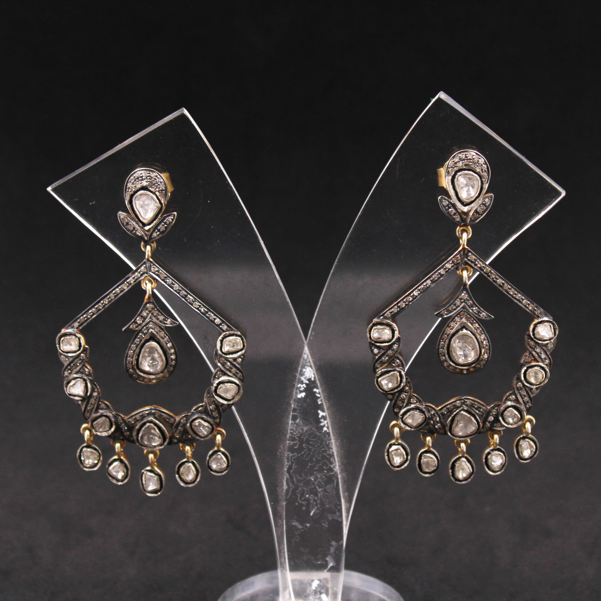 Antique Polki diamond dangle earrings – handcrafted vintage jewelry