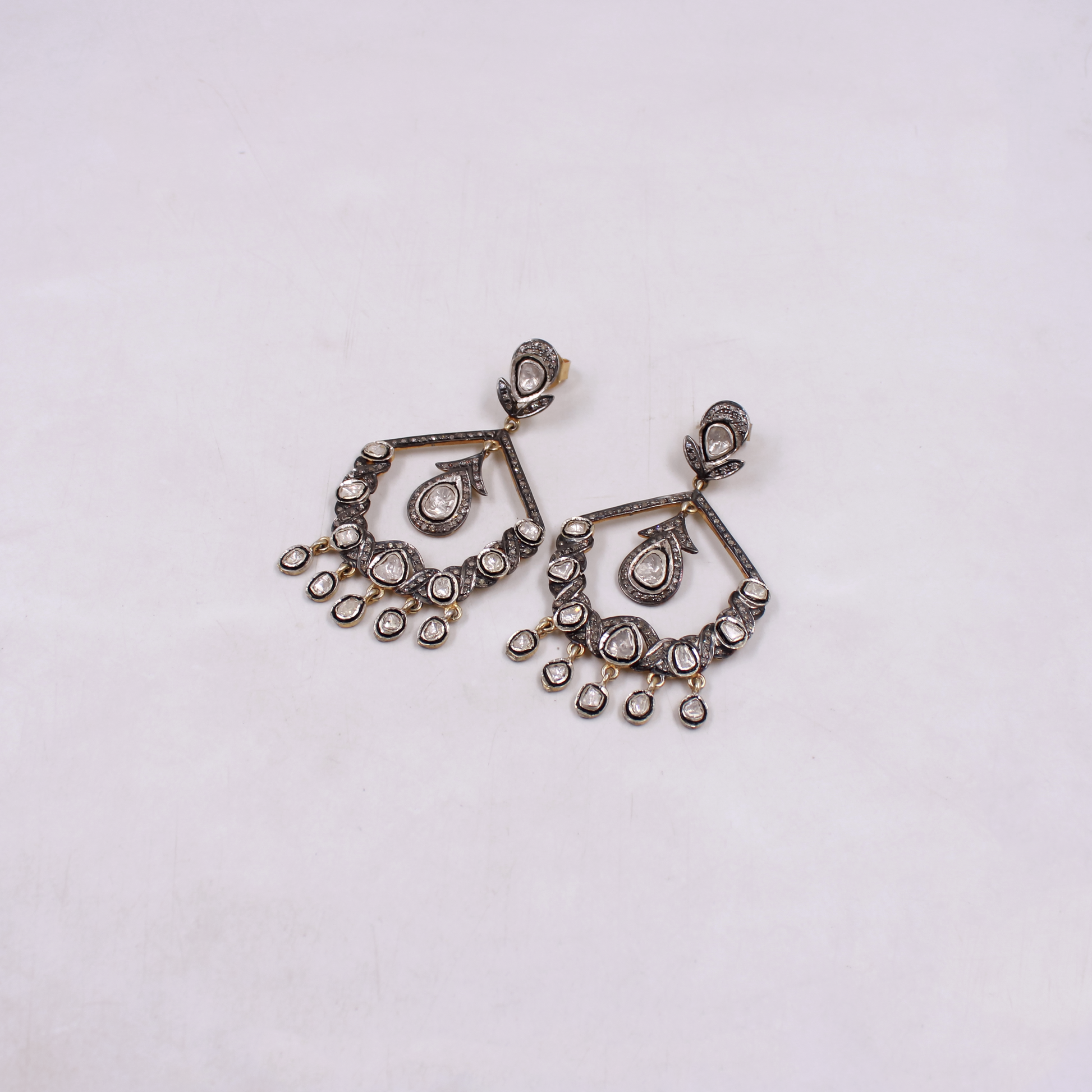 Antique Polki diamond dangle earrings – handcrafted vintage jewelry