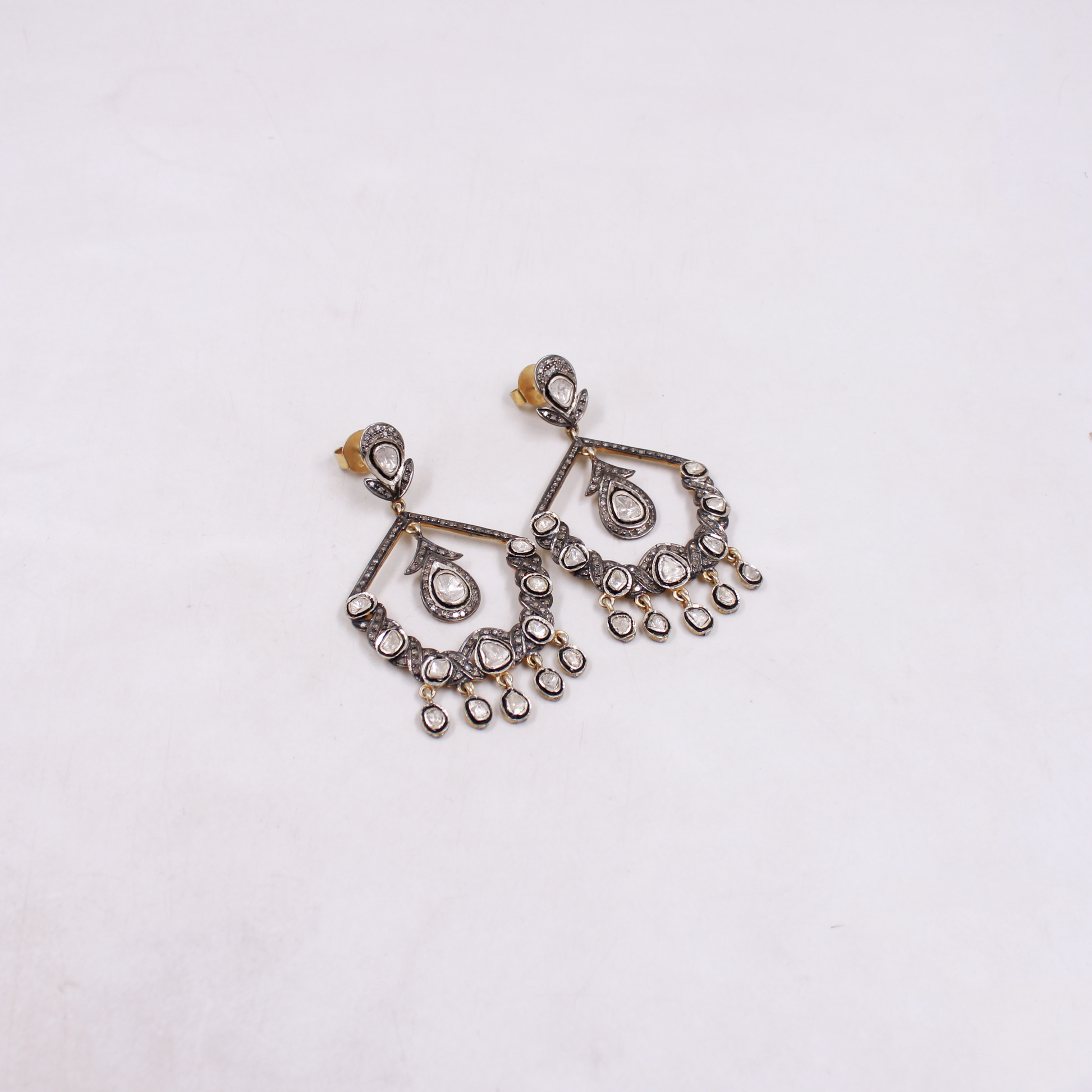 Statement Polki diamond earrings with rustic gold-plated silver