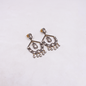 Statement Polki diamond earrings with rustic gold-plated silver