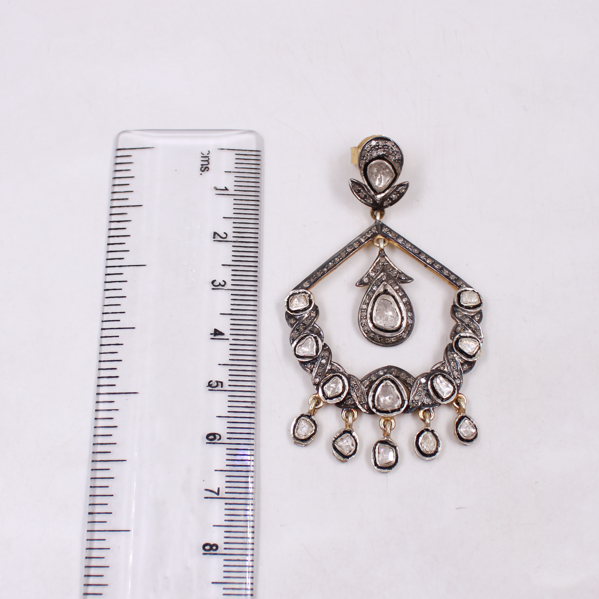 Handcrafted Polki diamond dangle earrings in vintage gold-plated sterling silver