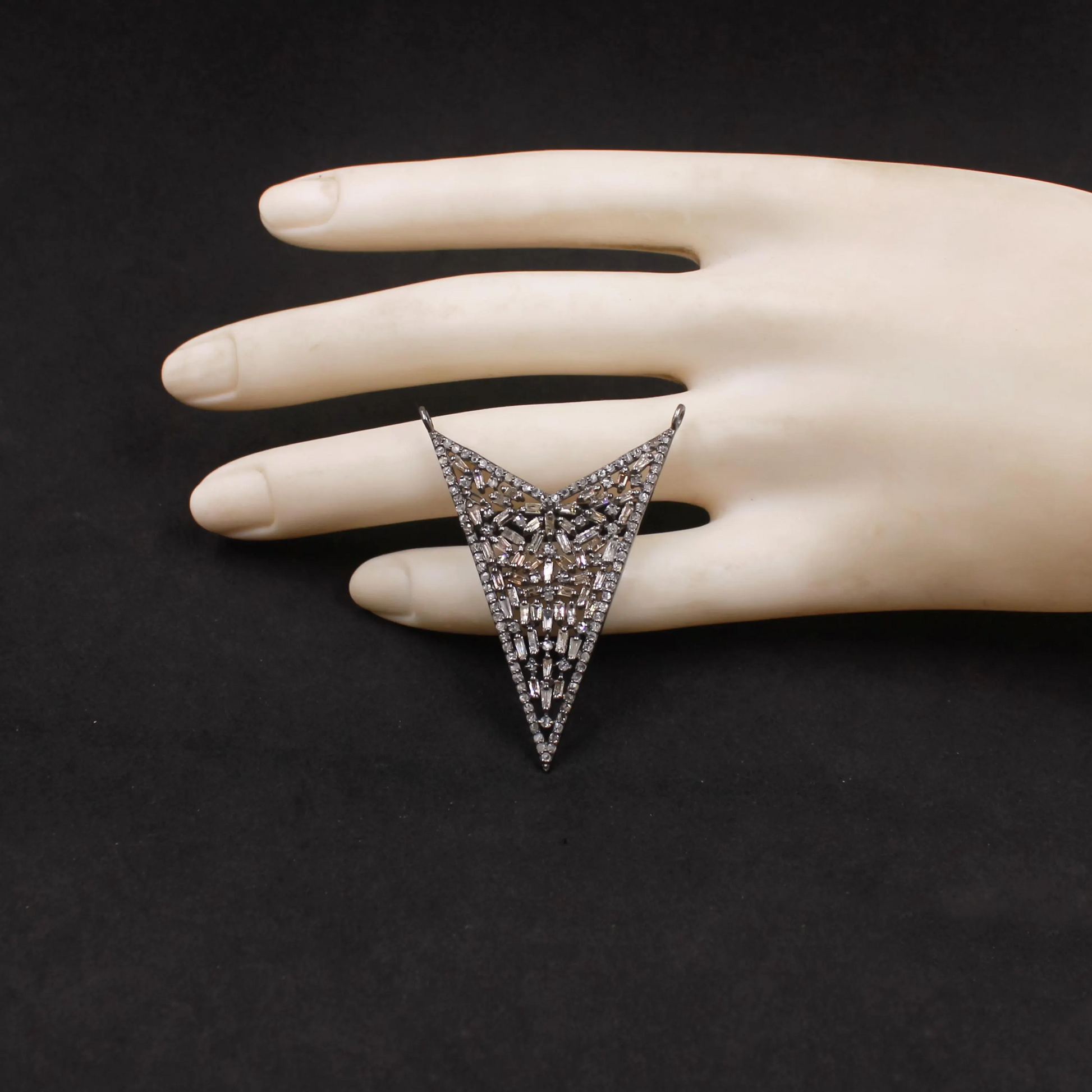 Designer Natural Baguette Cut Diamond Pendant in 925 Sterling Silver | Handmade Statement Necklace with Pave Diamonds – Luxury Jewelry Gift for Her