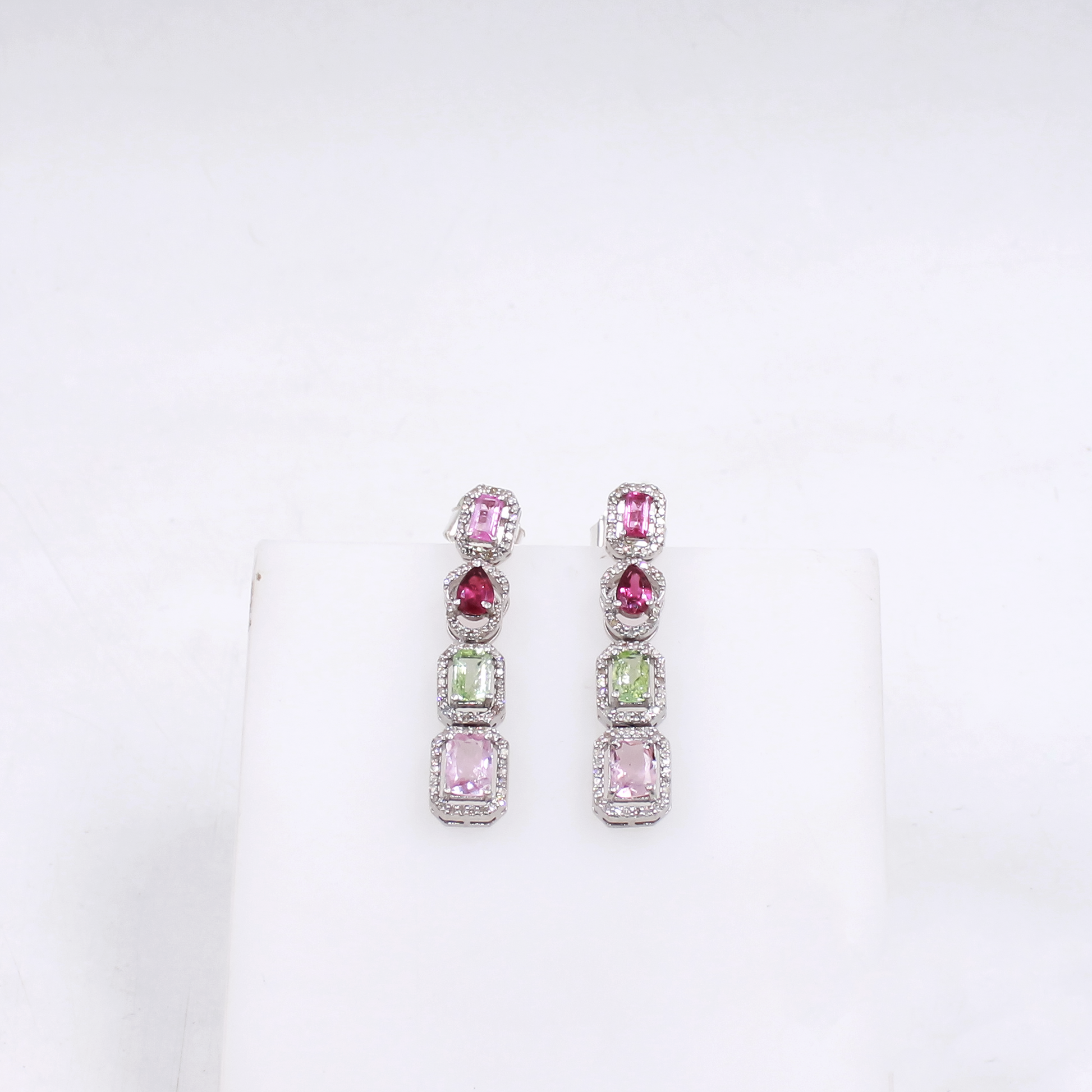 Handmade sterling silver earrings with multi gemstone drops