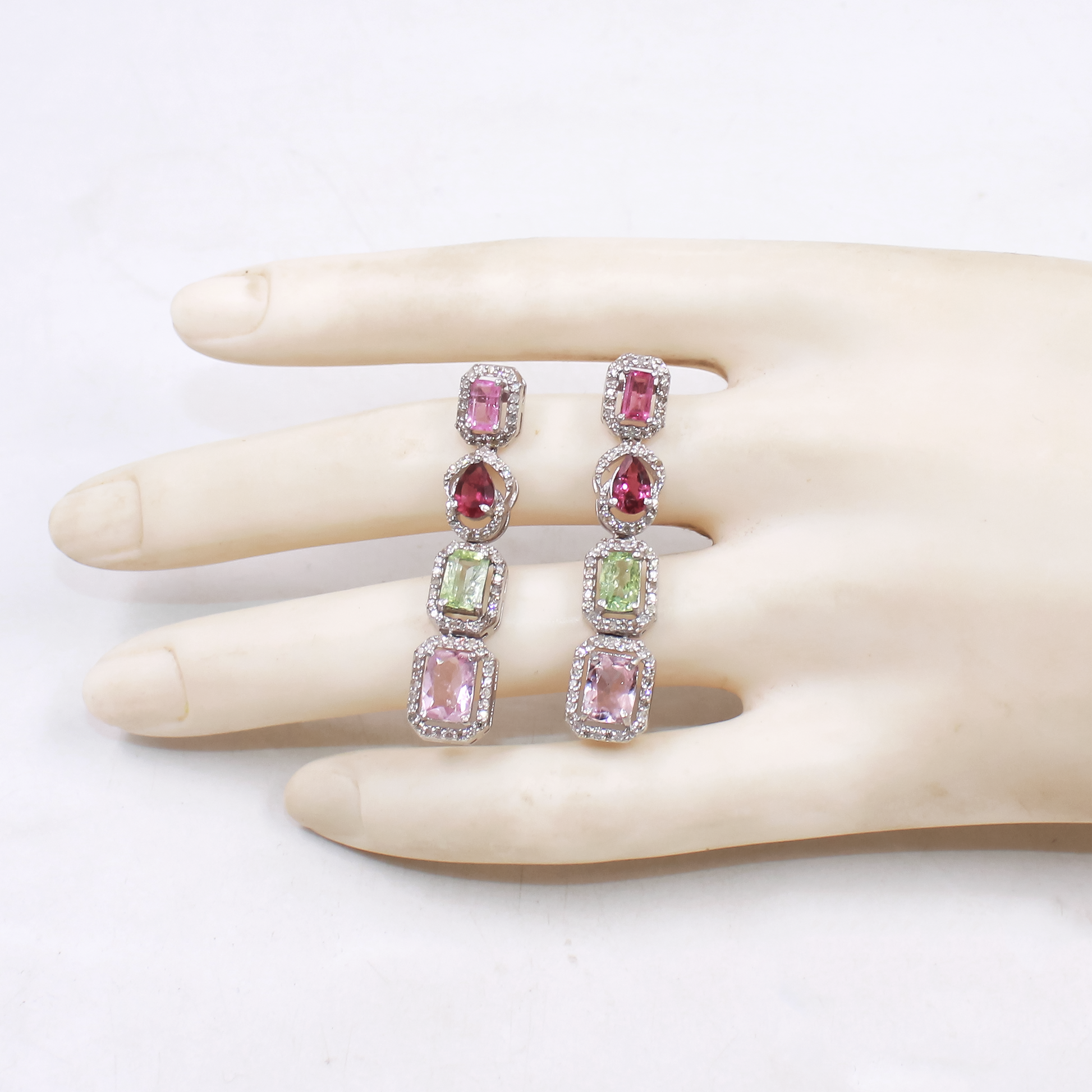 Rosecut diamond earrings with vibrant multi tourmalines in silver