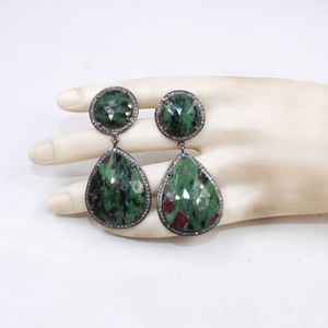 One-of-a-kind ruby zoisite dangle earrings with antique silver finish