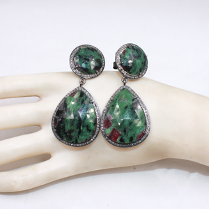 Handmade luxury earrings featuring ruby zoisite and diamonds