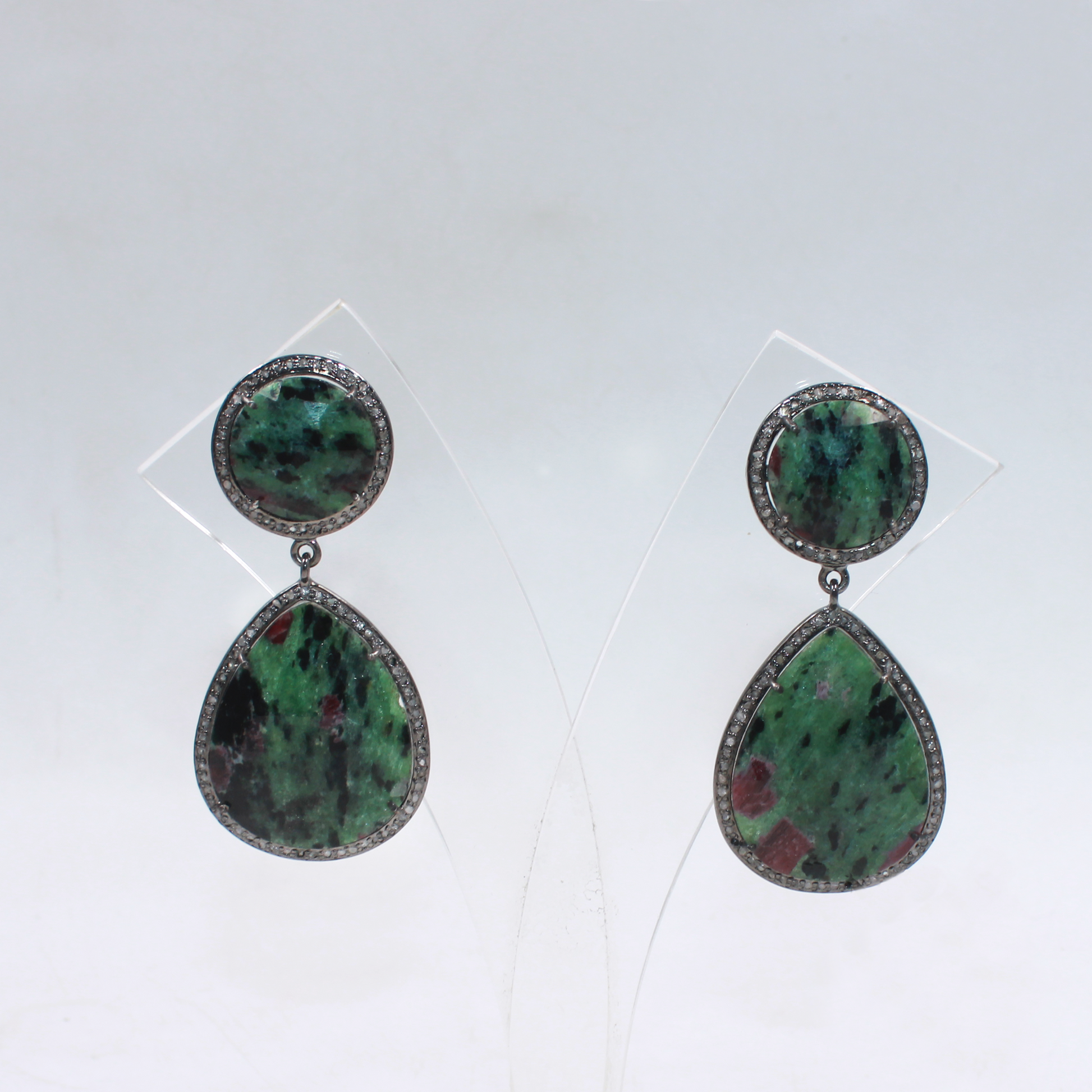 Handmade ruby zoisite drop earrings with antique oxidized silver finish