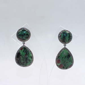 Handmade ruby zoisite drop earrings with antique oxidized silver finish