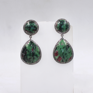 Luxury statement earrings with ruby zoisite gemstones and diamonds