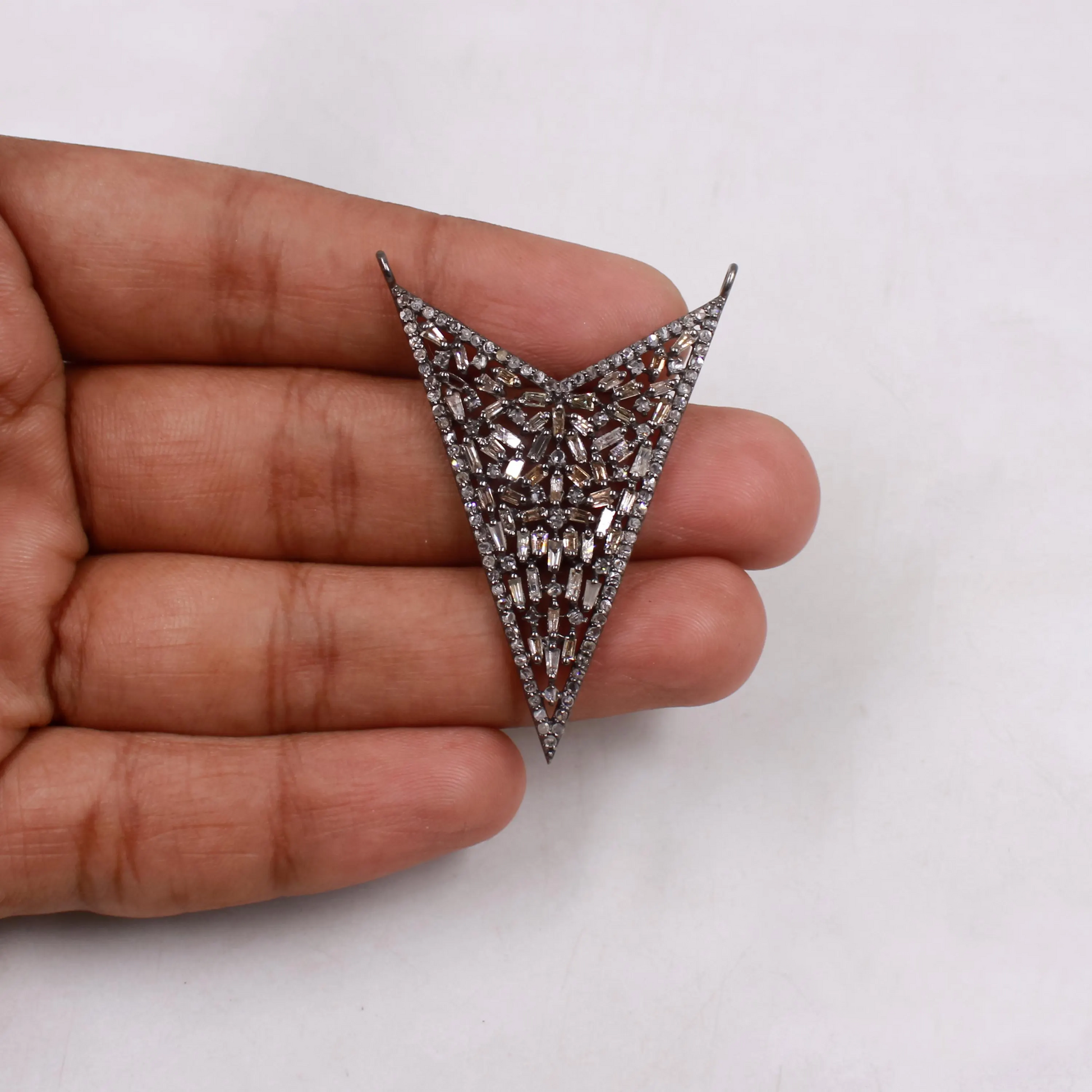 Designer Natural Baguette Cut Diamond Pendant in 925 Sterling Silver | Handmade Statement Necklace with Pave Diamonds – Luxury Jewelry Gift for Her