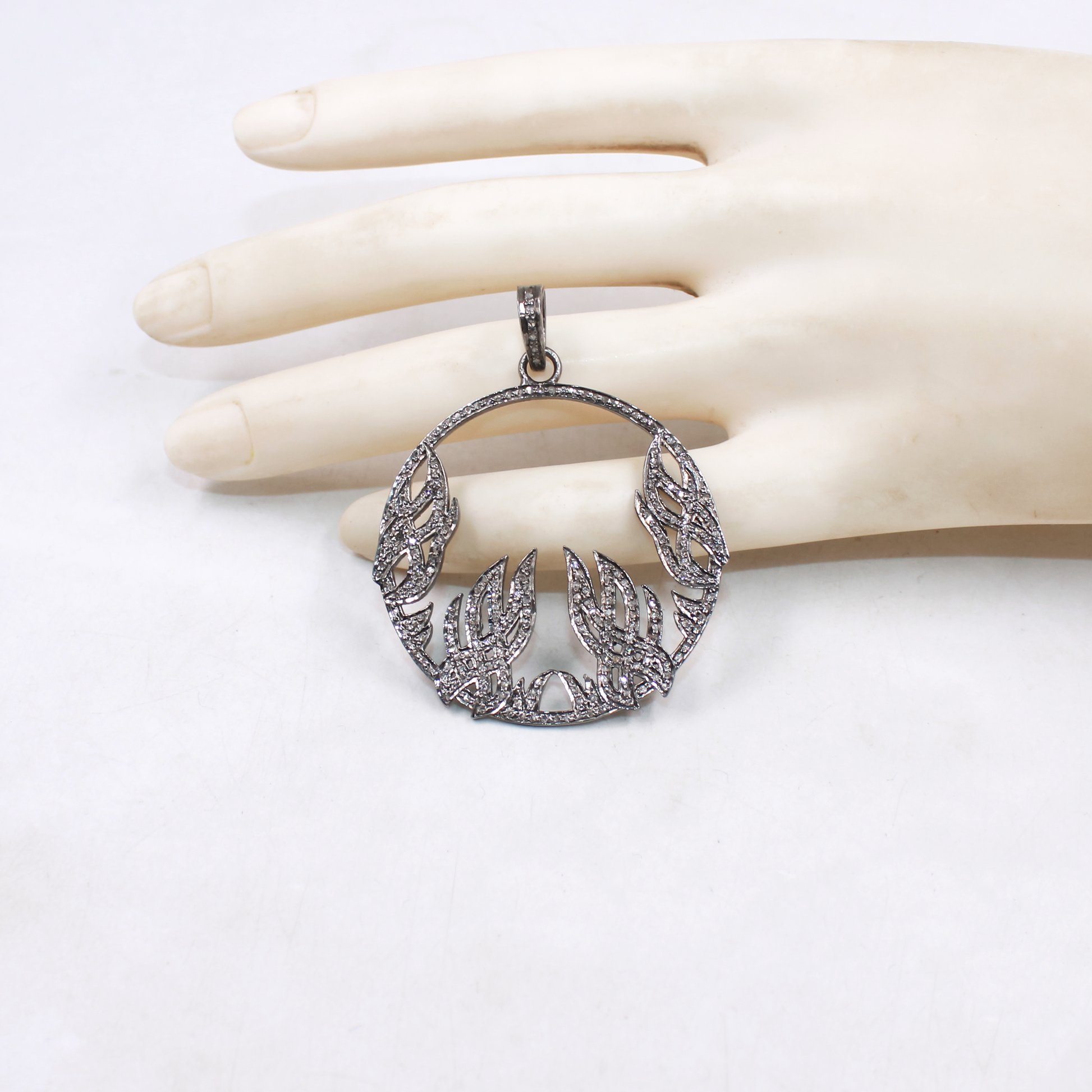 Handmade pave diamond pendant in 925 sterling silver