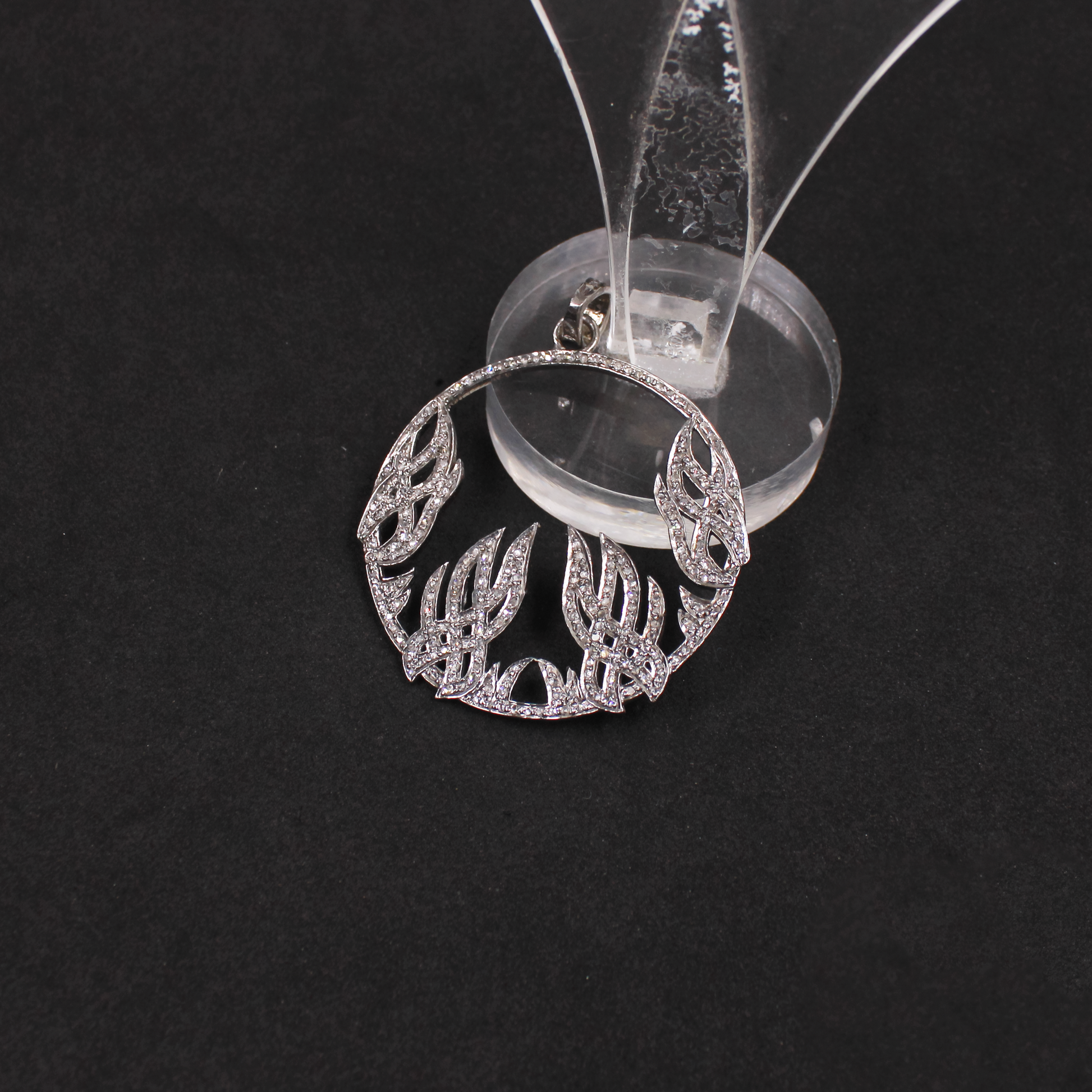 Rosecut diamond necklace pendant with pave accents