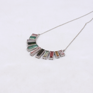 Handmade tourmaline necklace with rainbow gemstones and diamonds