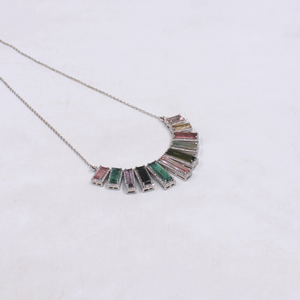 Statement necklace with baguette-cut tourmalines and pave diamonds