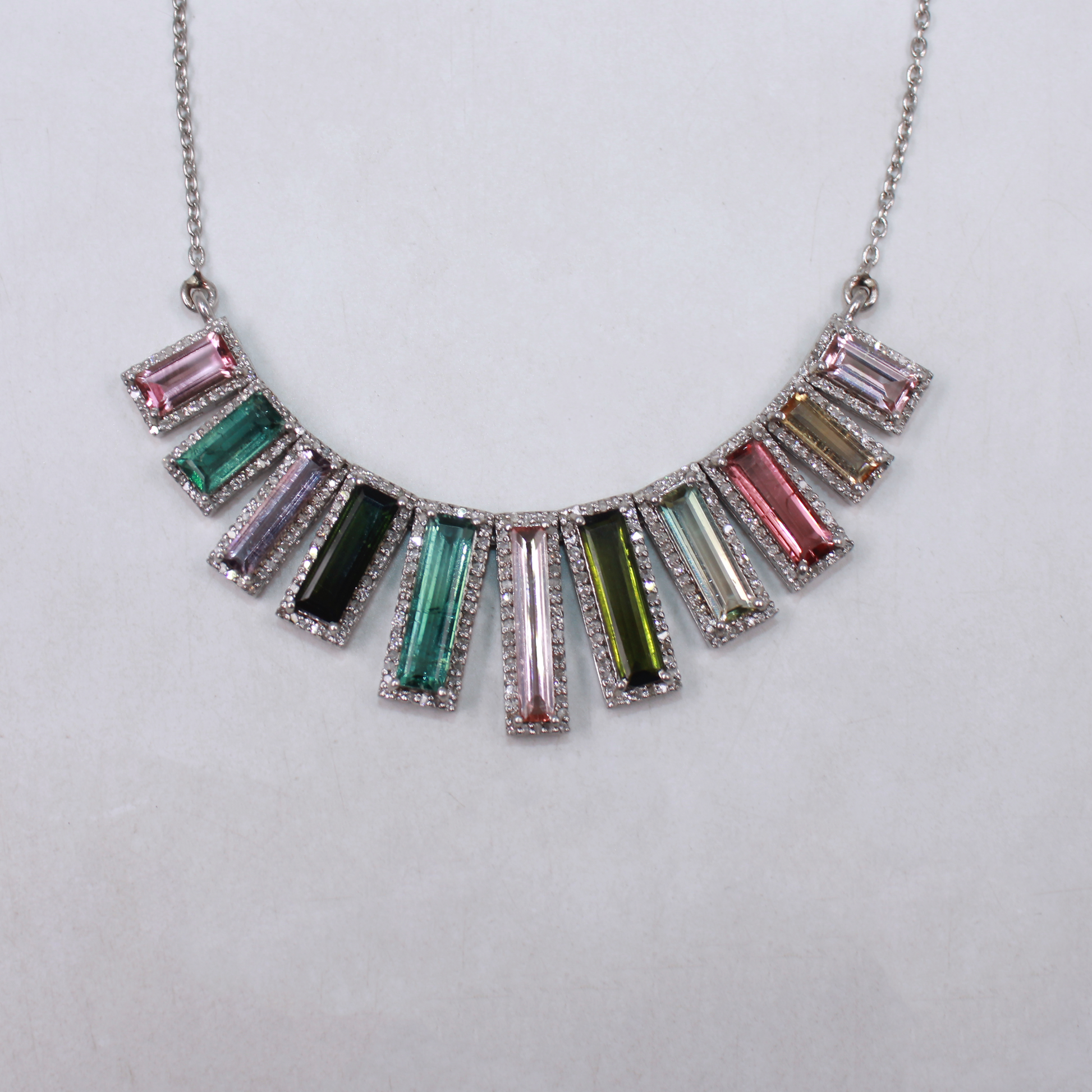 Luxury women’s necklace with multi-tourmaline and sterling silver