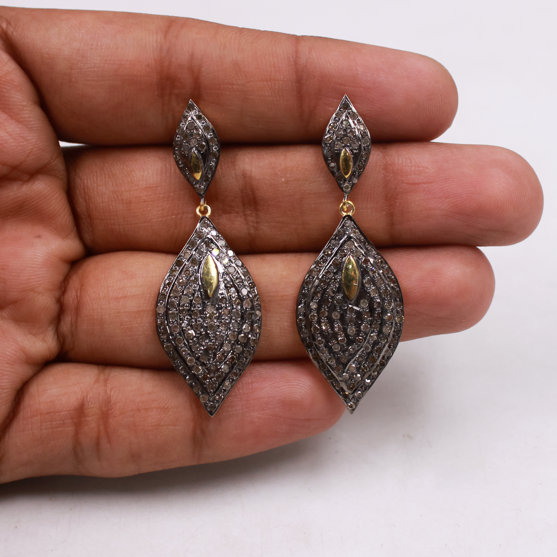 Vintage gold-plated silver earrings with rosecut diamonds