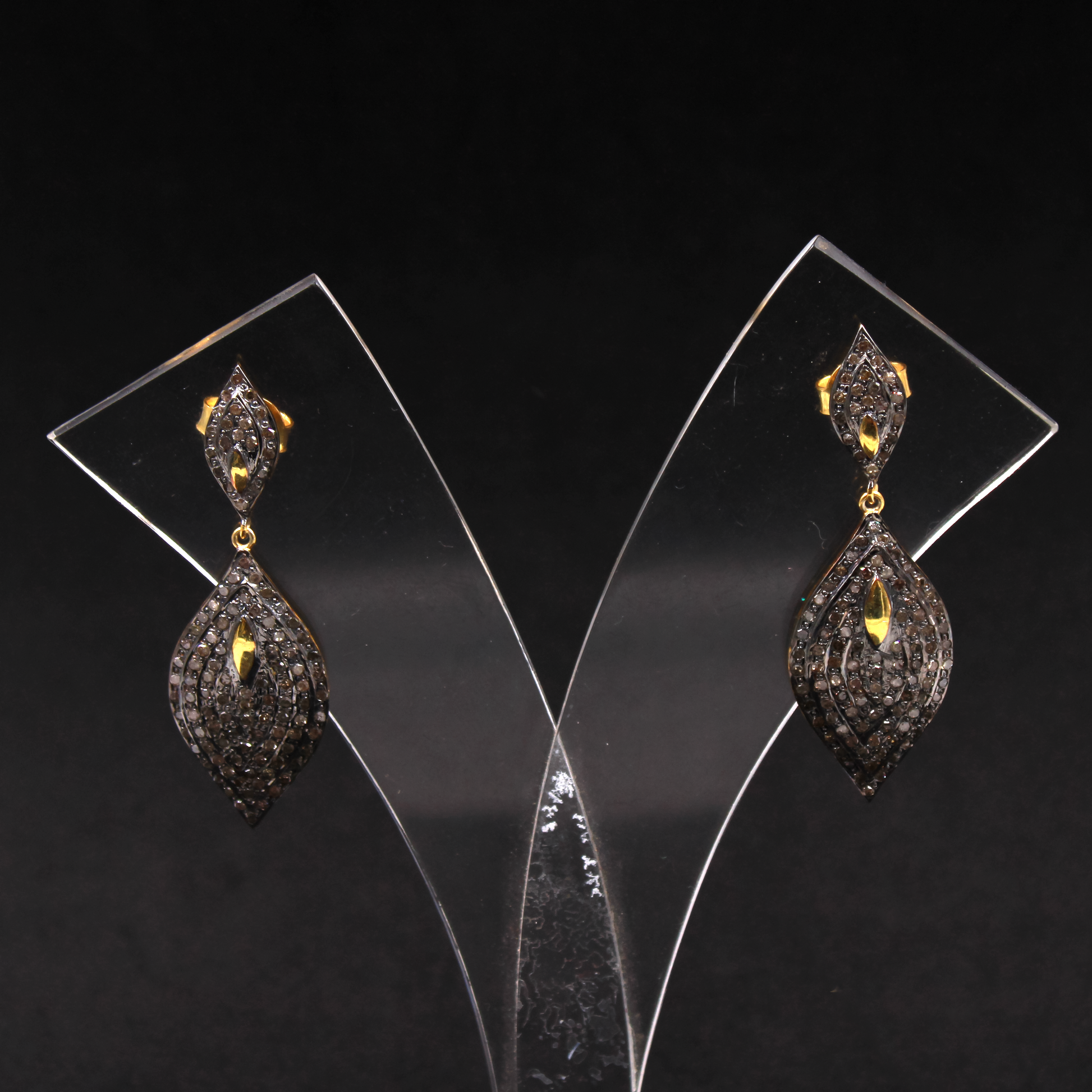 Marquise drop earrings with natural rosecut diamonds