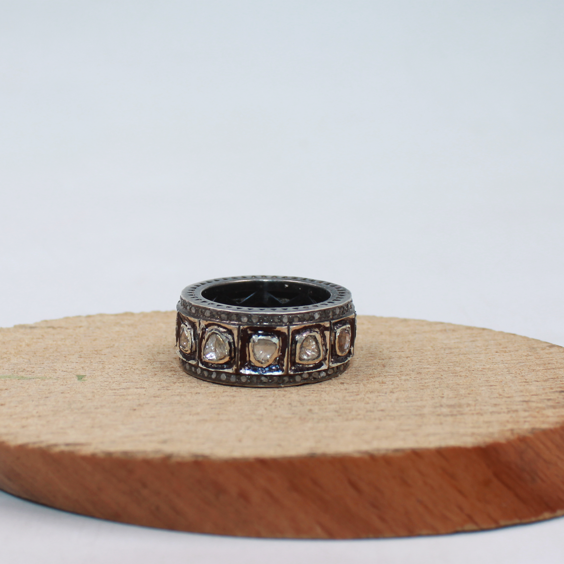 Natural Real Polki Diamond Band Ring – 925 Sterling Silver Handmade Antique Unisex Ring