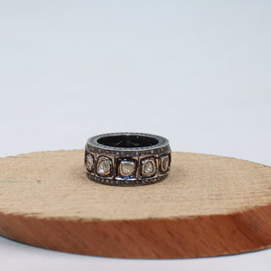 Natural Real Polki Diamond Band Ring – 925 Sterling Silver Handmade Antique Unisex Ring