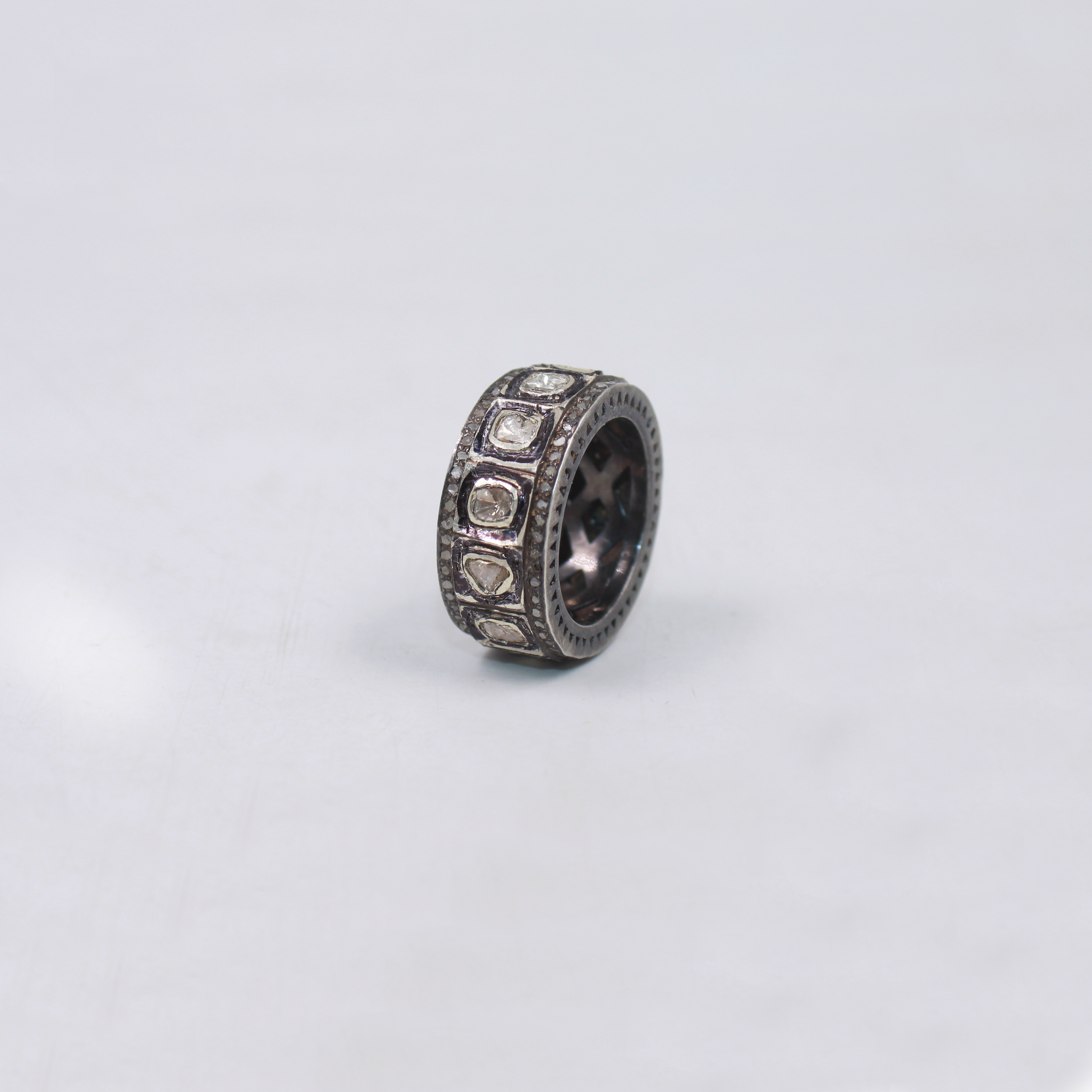 Natural Real Polki Diamond Band Ring – 925 Sterling Silver Handmade Antique Unisex Ring