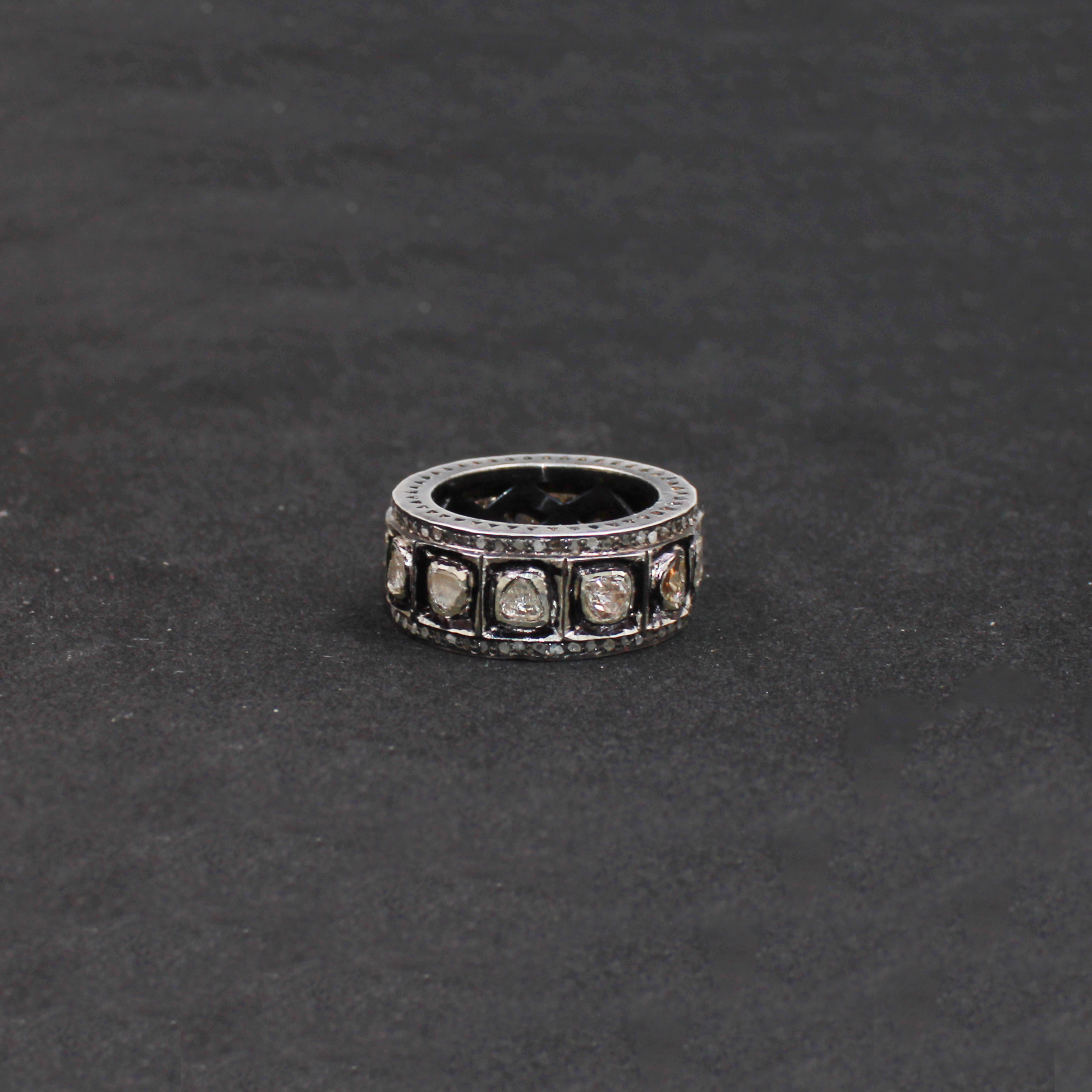 Natural Real Polki Diamond Band Ring – 925 Sterling Silver Handmade Antique Unisex Ring