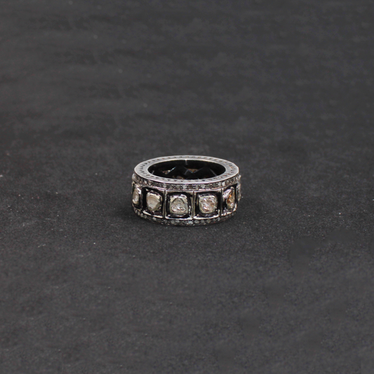 Natural Real Polki Diamond Band Ring – 925 Sterling Silver Handmade Antique Unisex Ring