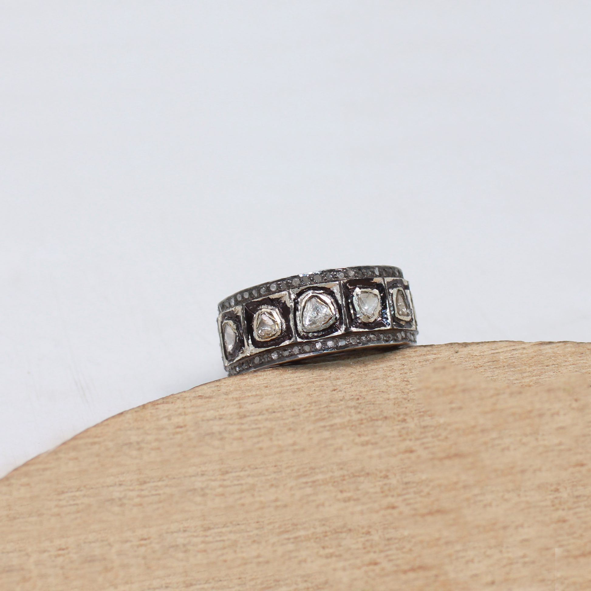 Natural Real Polki Diamond Band Ring – 925 Sterling Silver Handmade Antique Unisex Ring