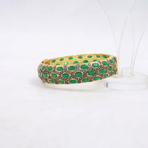 Antique finish emerald and diamond bangle bracelet for her