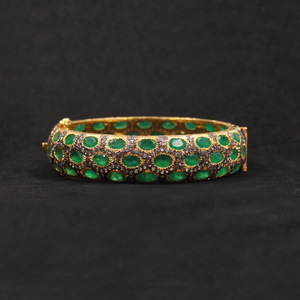 Natural emerald and diamond gold plated silver bangle bracelet