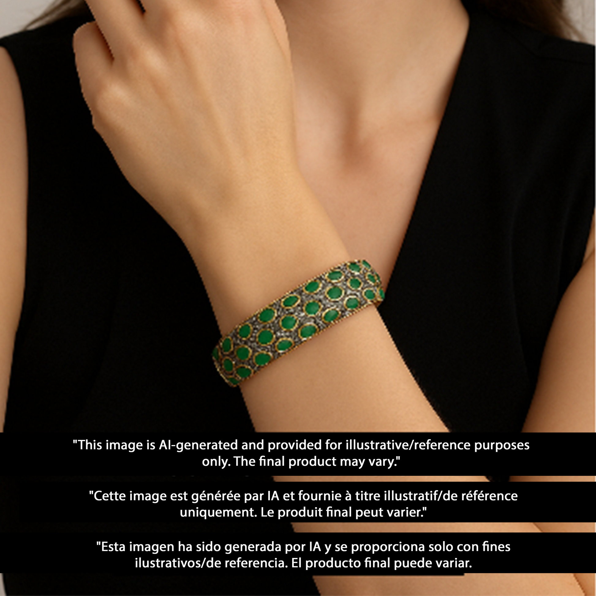 Vintage inspired emerald and diamond statement bangle